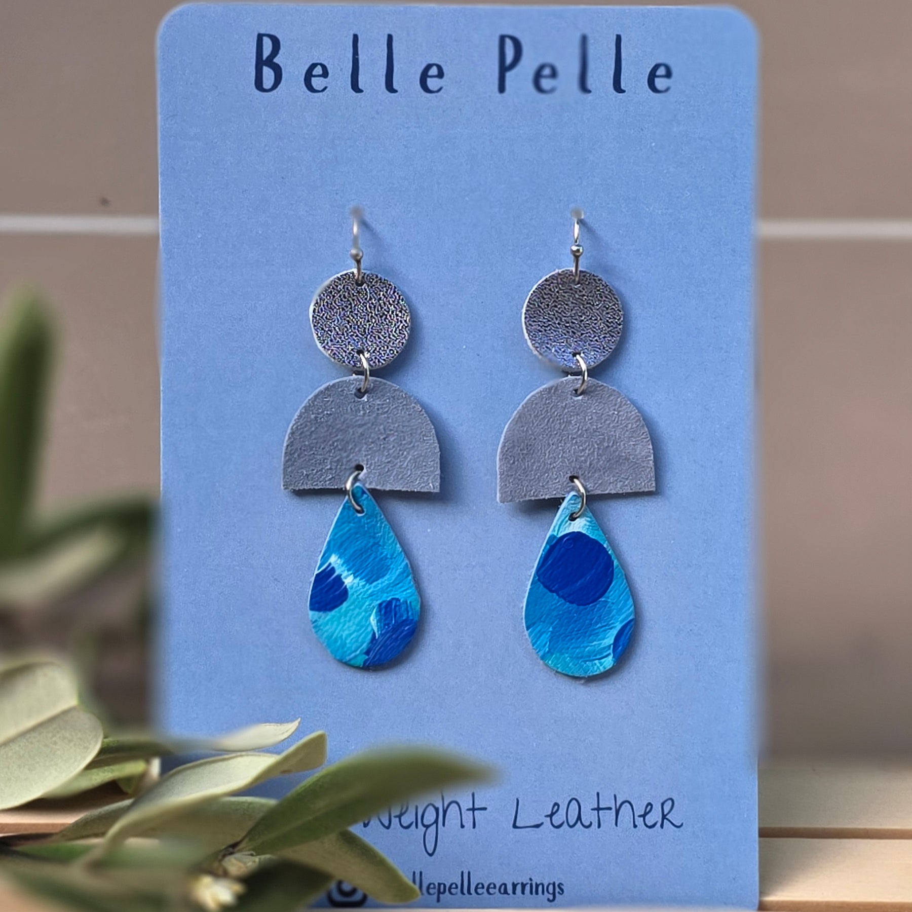 Dolce Musa Leather Earrings (teardrop edition) – Arctic Mist