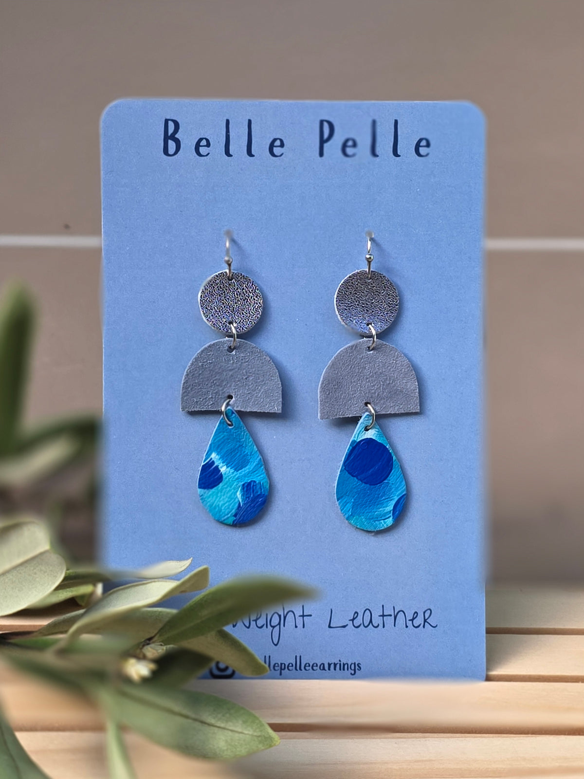 Dolce Musa Leather Earrings (teardrop edition) – Arctic Mist