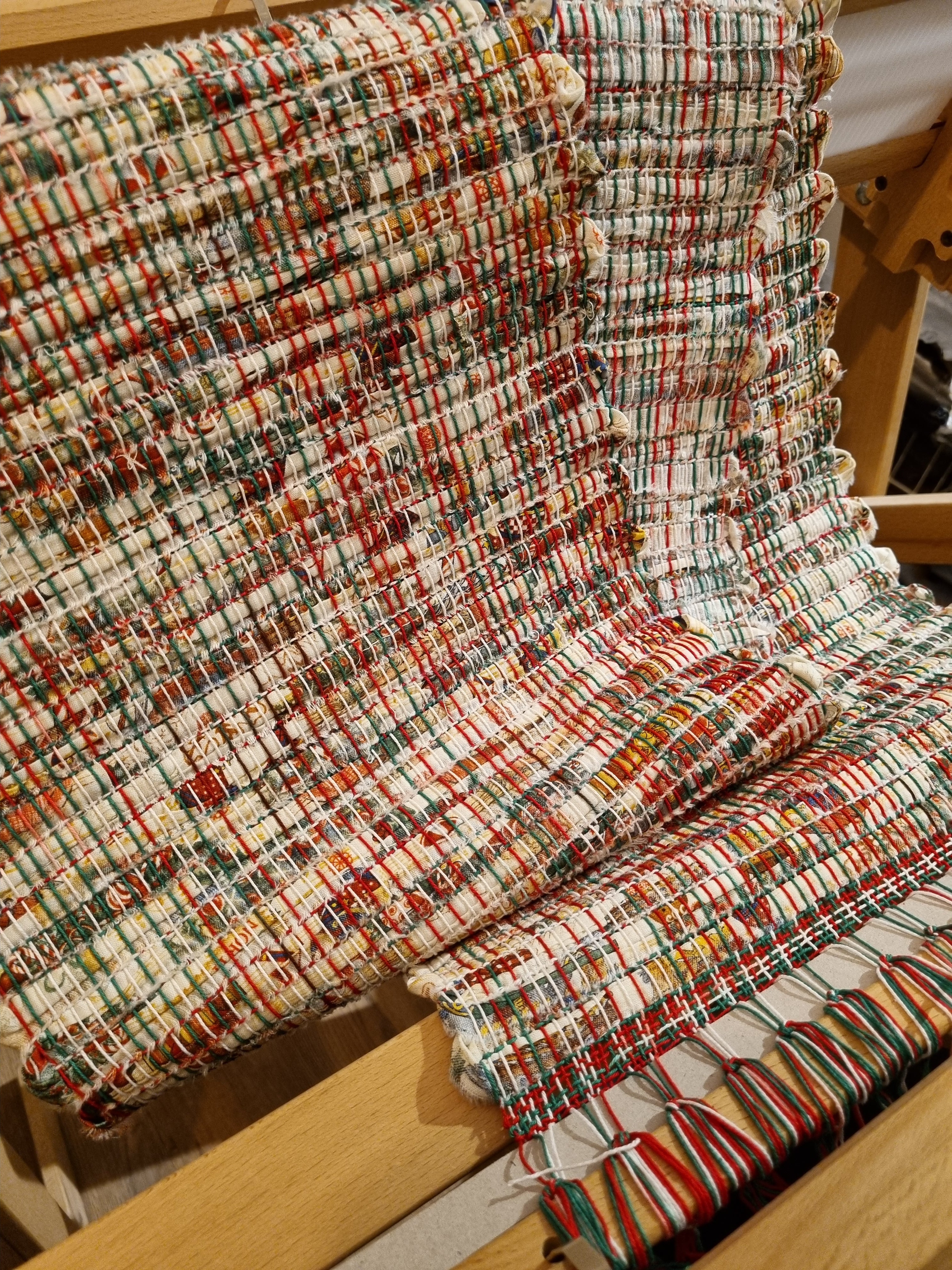Handwoven Christmas fabric table runner festive print