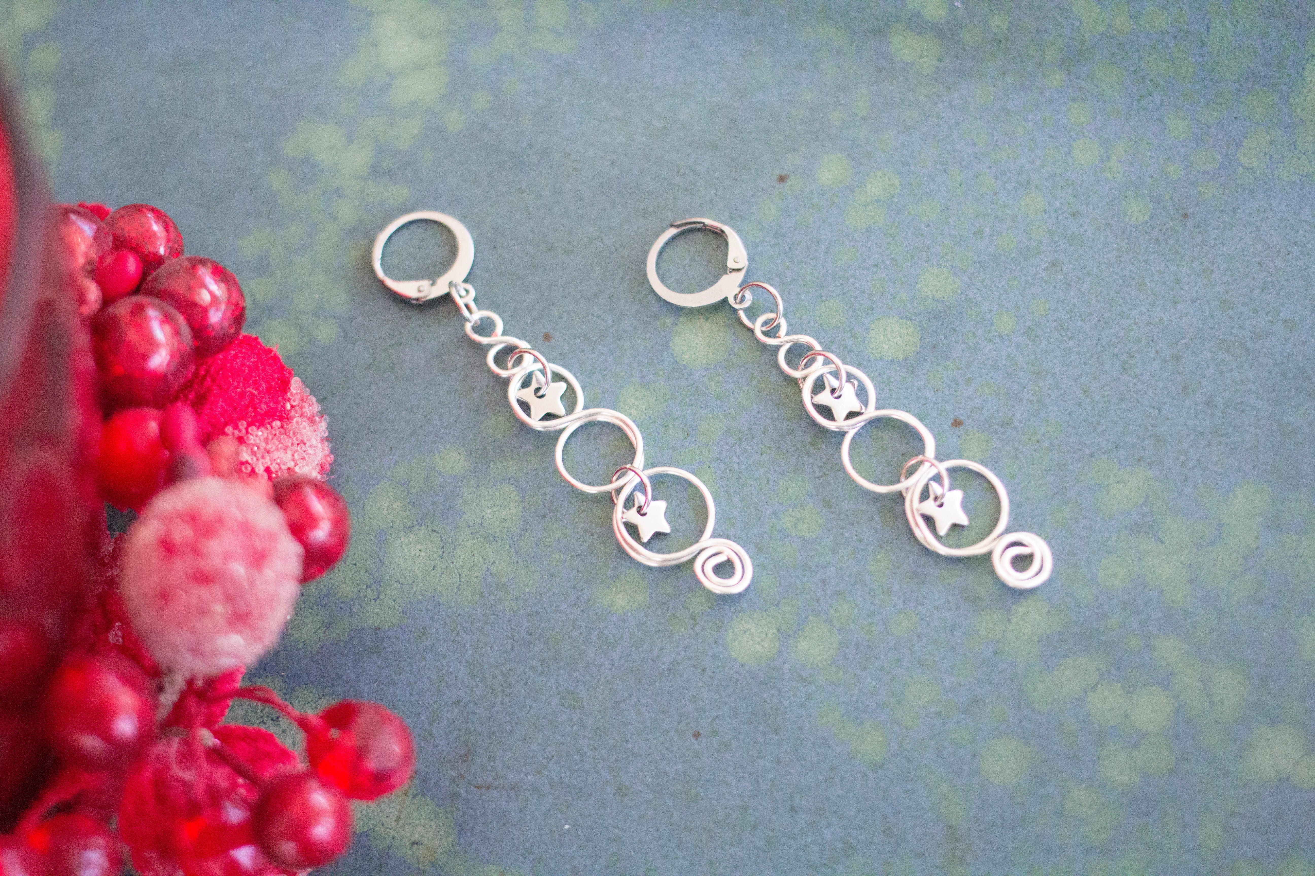 Silver Christmas Tree Earrings With Twinkling Stars | Christmas Jewellery