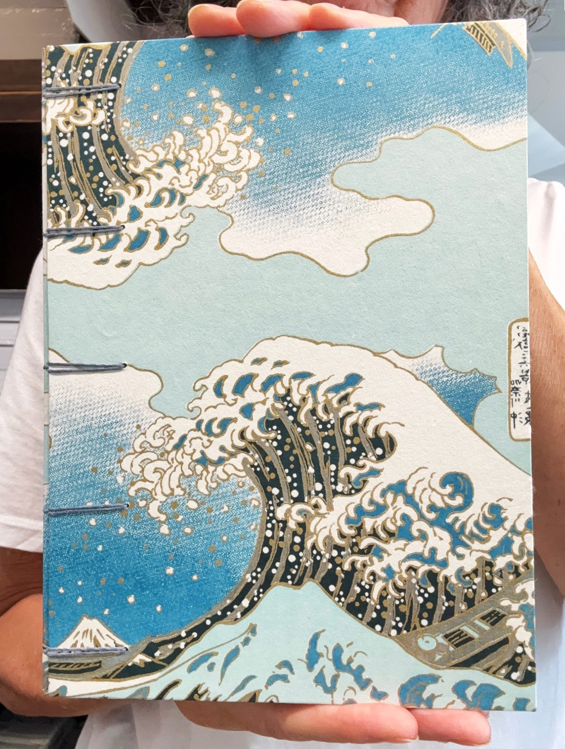 Handmade Hard Cover Journal, Japanese Wave Cover