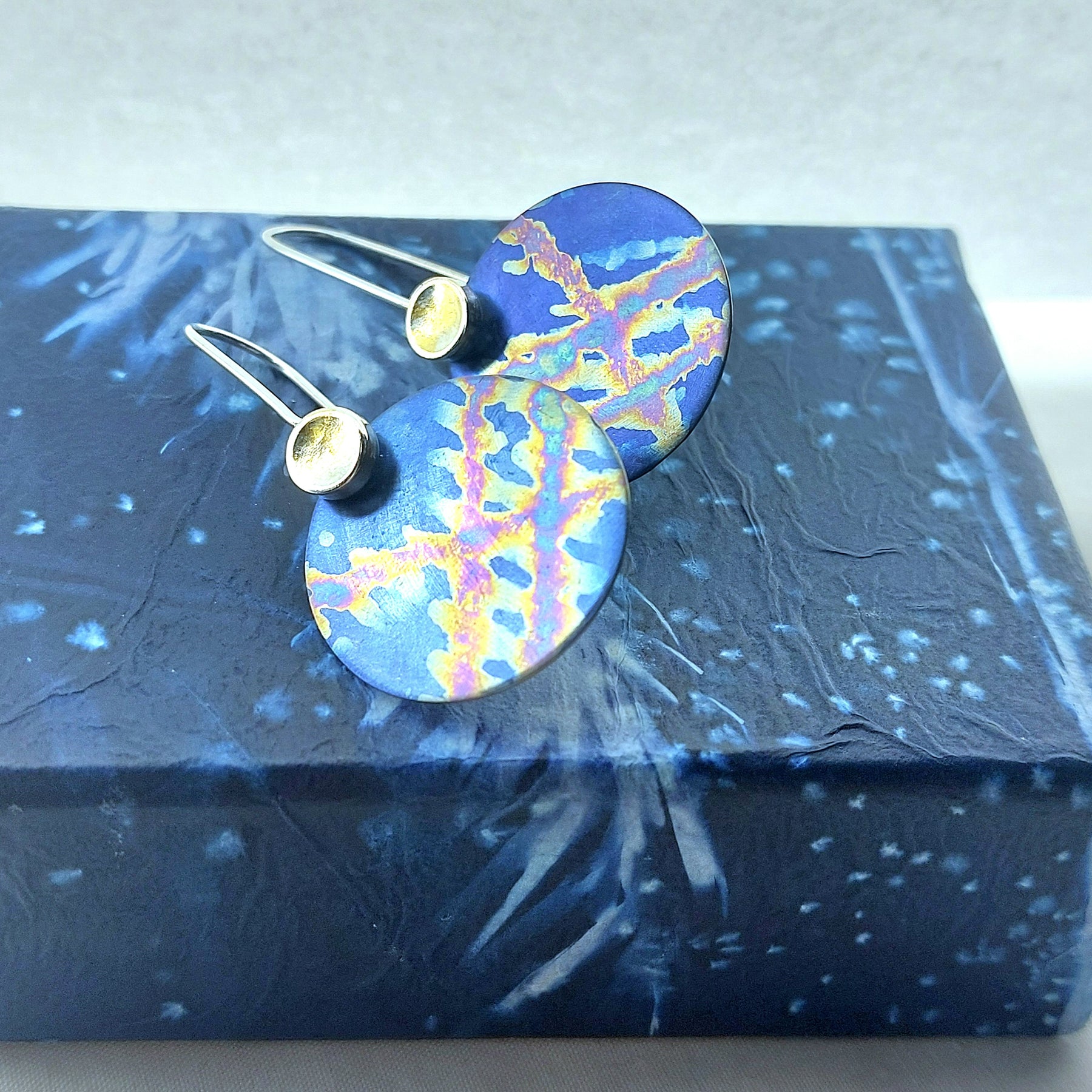 Hand painted Blue Titanium Discs with Keum-boo Feature