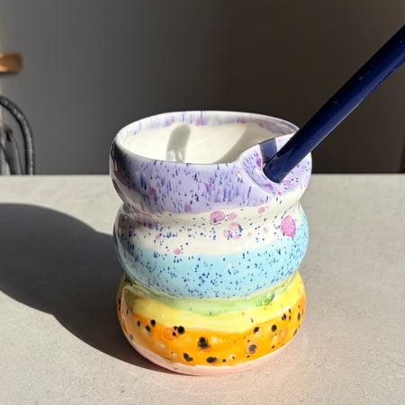 Handcrafted Porcelain Tumbler with Silicon Straw, 600mL Bubble Cup in Rainbow Glaze