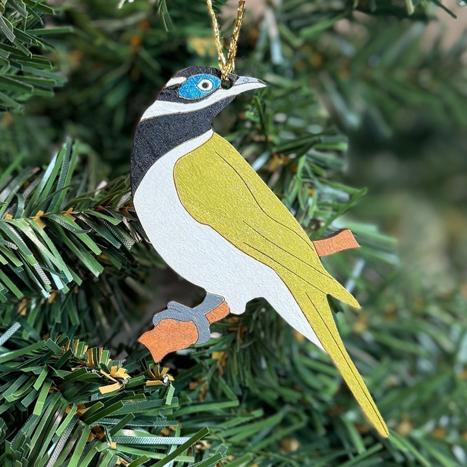 Blue Faced Honey Eater Hand Painted Christmas Decoration