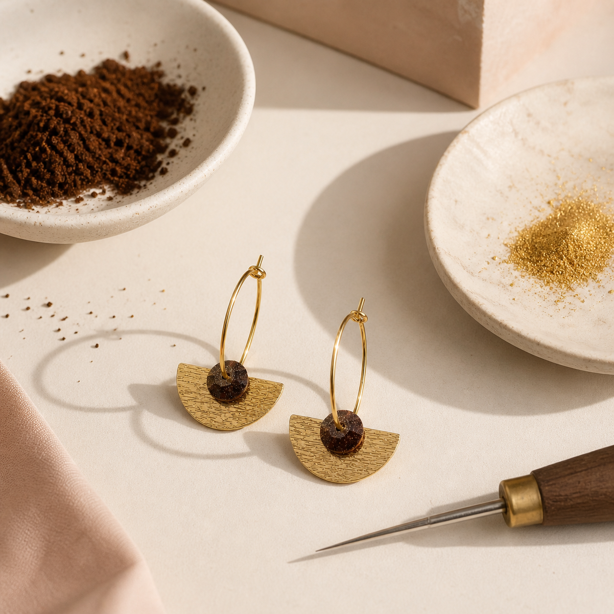 Nina recycled coffee gem hoop earrings | Atelier Cayelle
