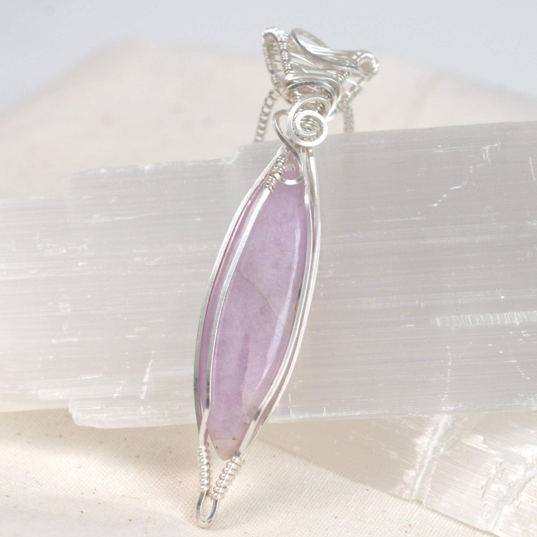 Lavender Mist – Wire Wrapped Kunzite Pendant