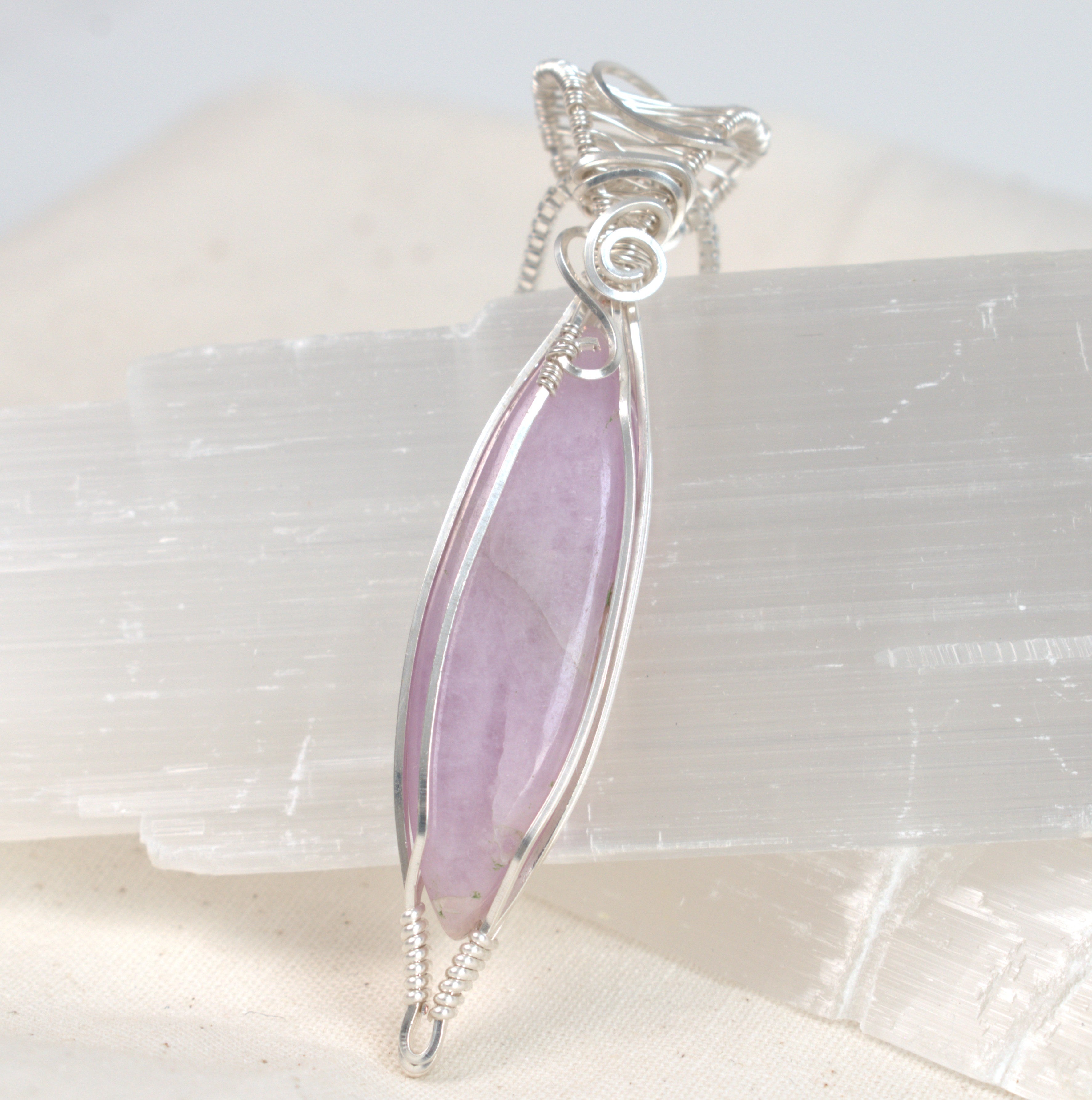Lavender Mist – Wire Wrapped Kunzite Pendant
