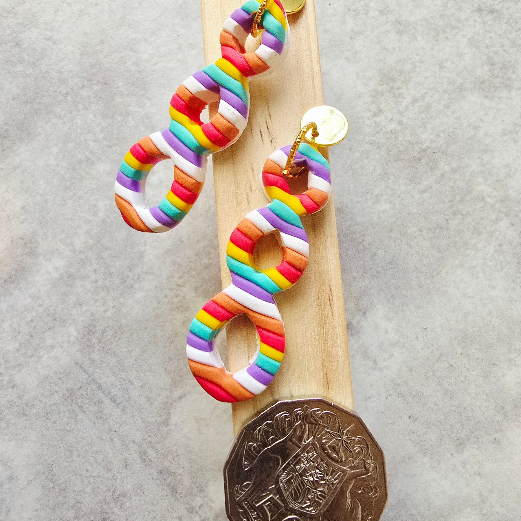 Candy Striped Triple Loop Cutout Drop Earrings