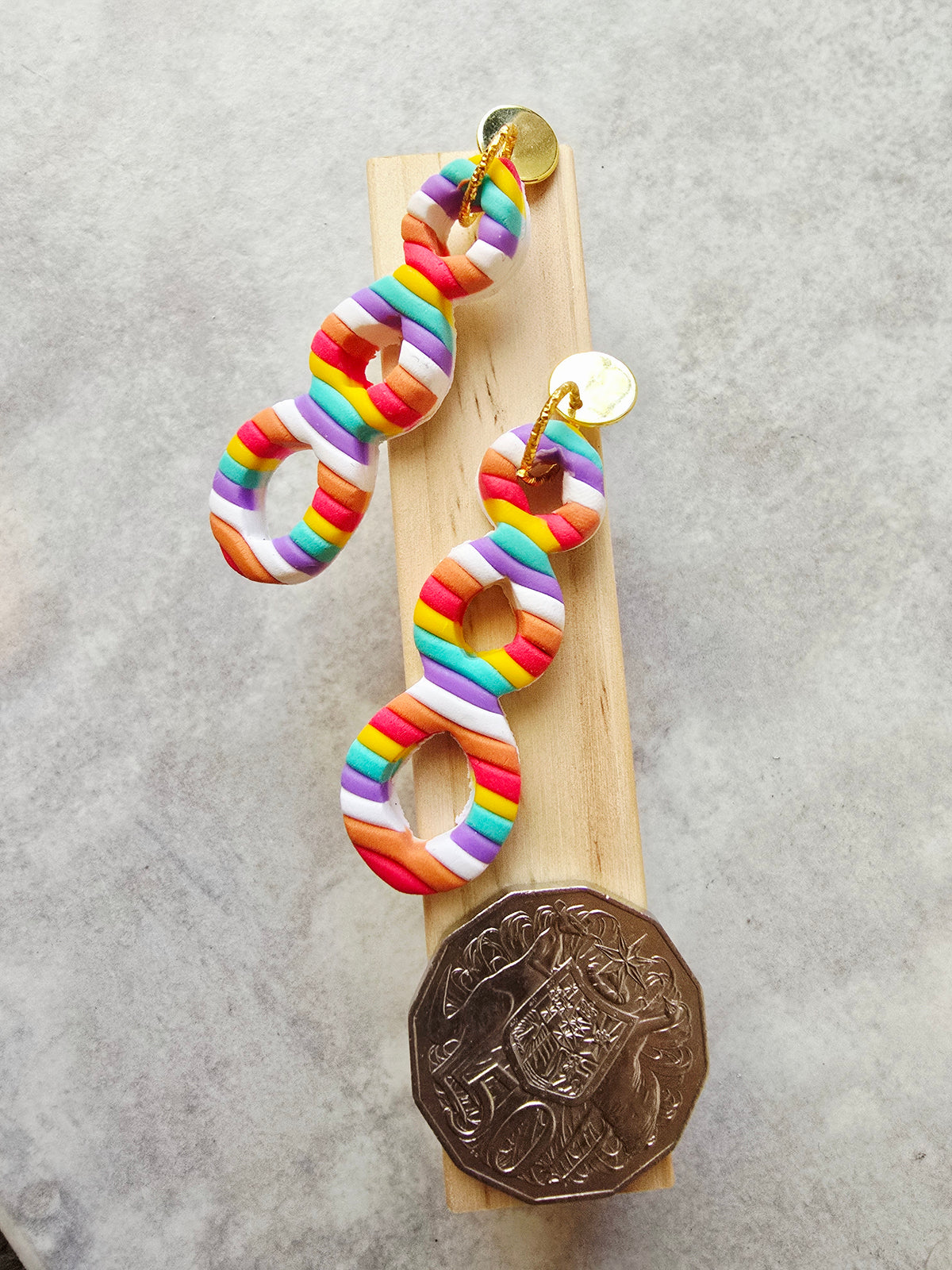 Candy Striped Triple Loop Cutout Drop Earrings