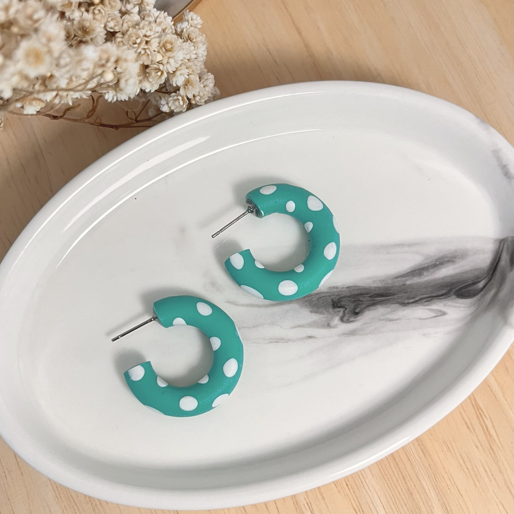 Small Polymer Clay Hoop Earrings - Various Colours