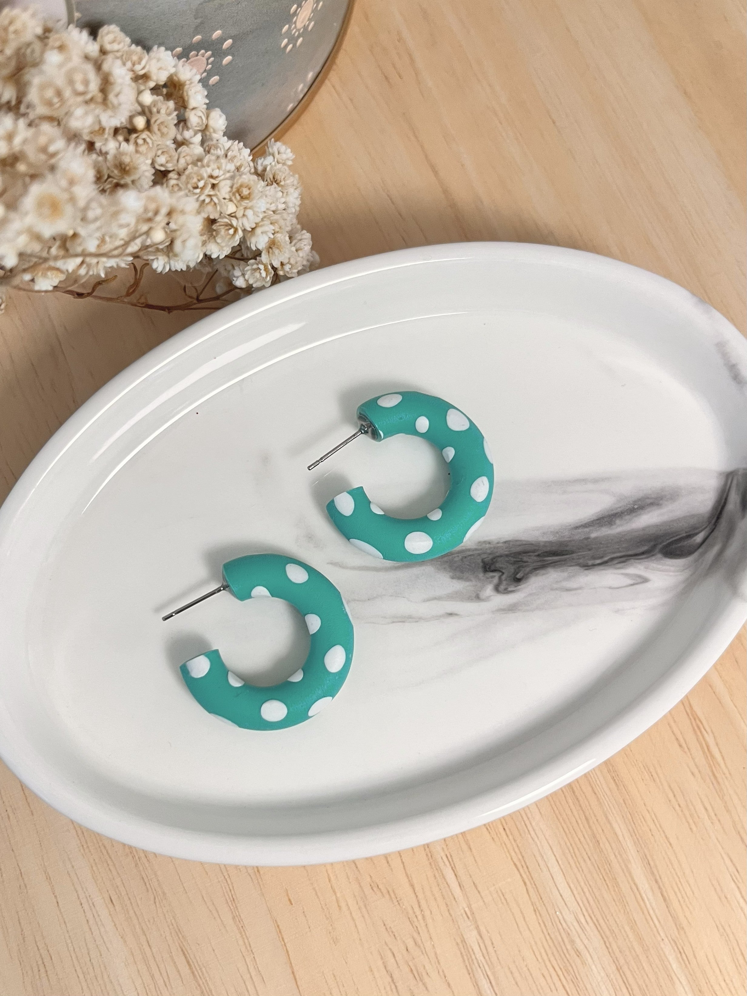 Small Polymer Clay Hoop Earrings - Various Colours