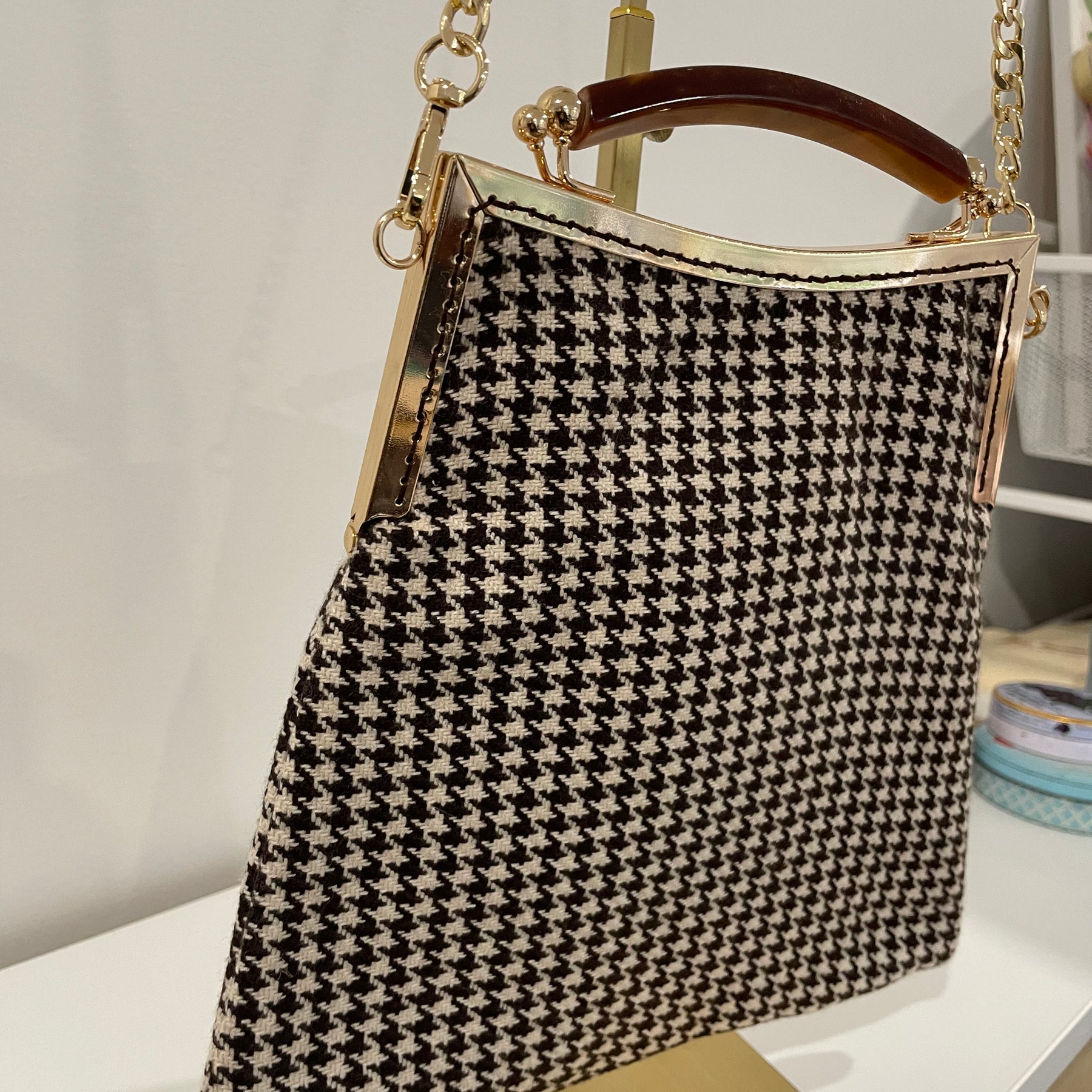 Handmade Houndstooth Art Deco Hand Style bag