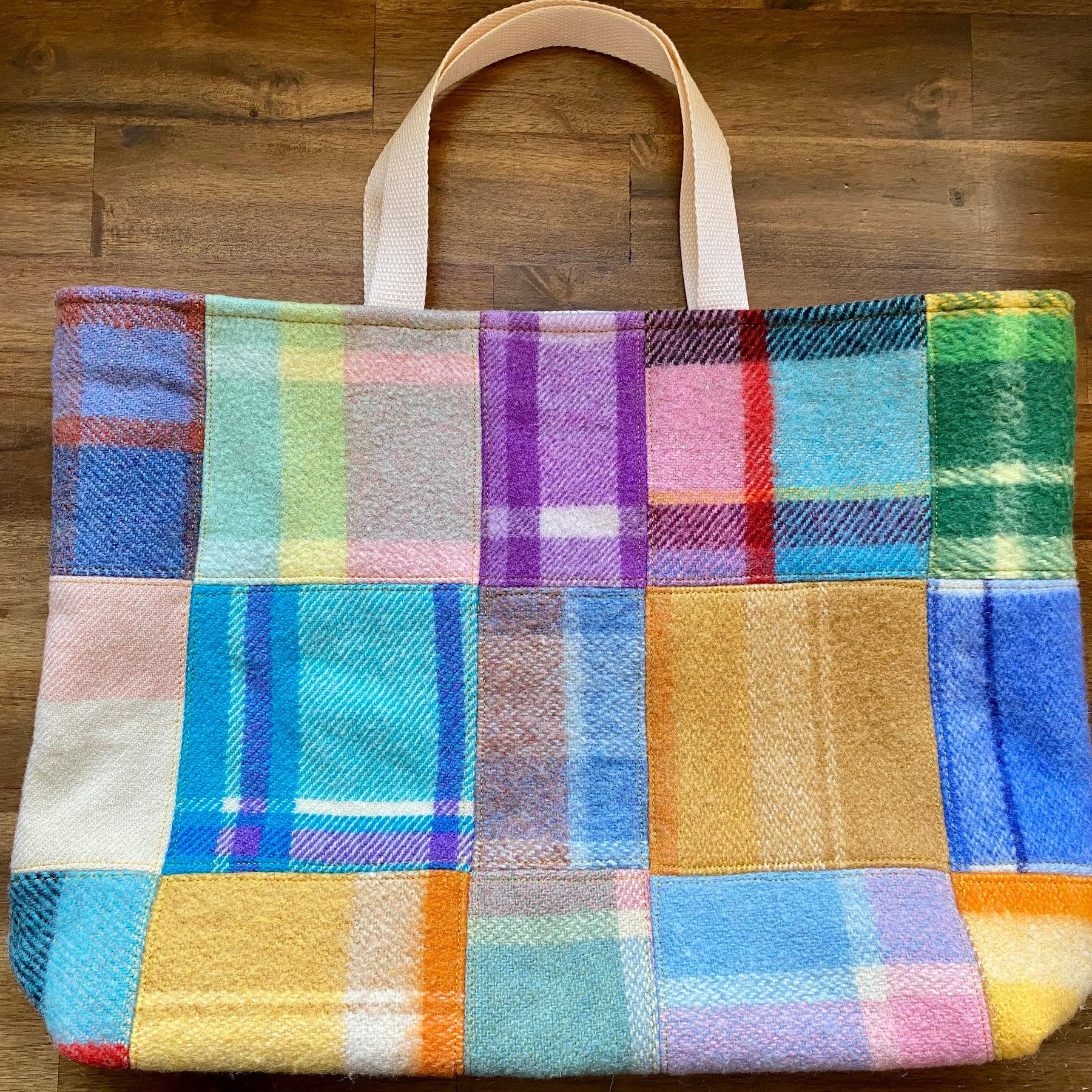 Upcycled Woollen Blanket - Market Tote - Patchwork