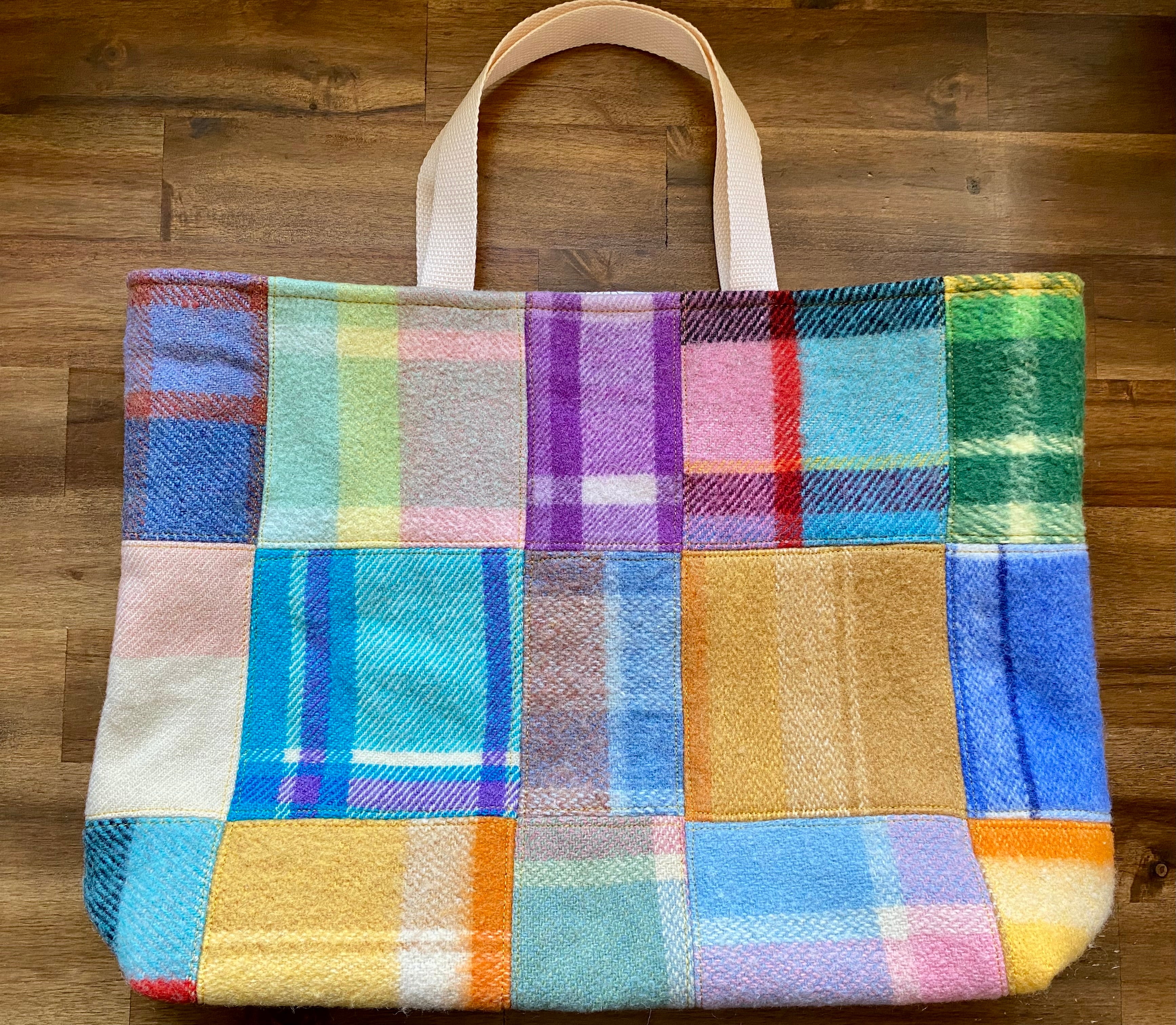 Upcycled Woollen Blanket - Market Tote - Patchwork