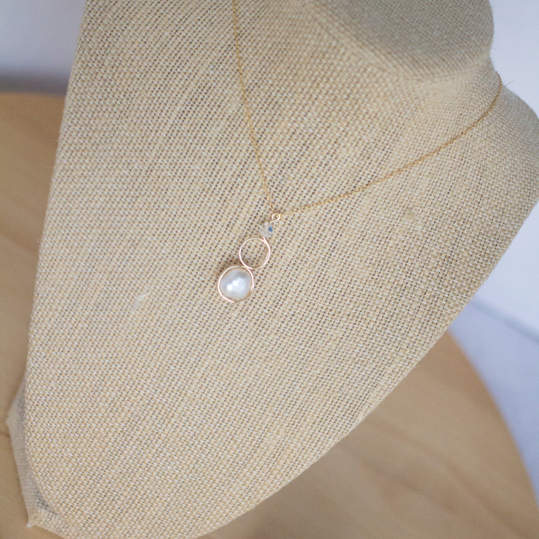 Gold Filled Baroque Pearl and Crystal Loop Pendant Necklace | Jewellery Gift Idea