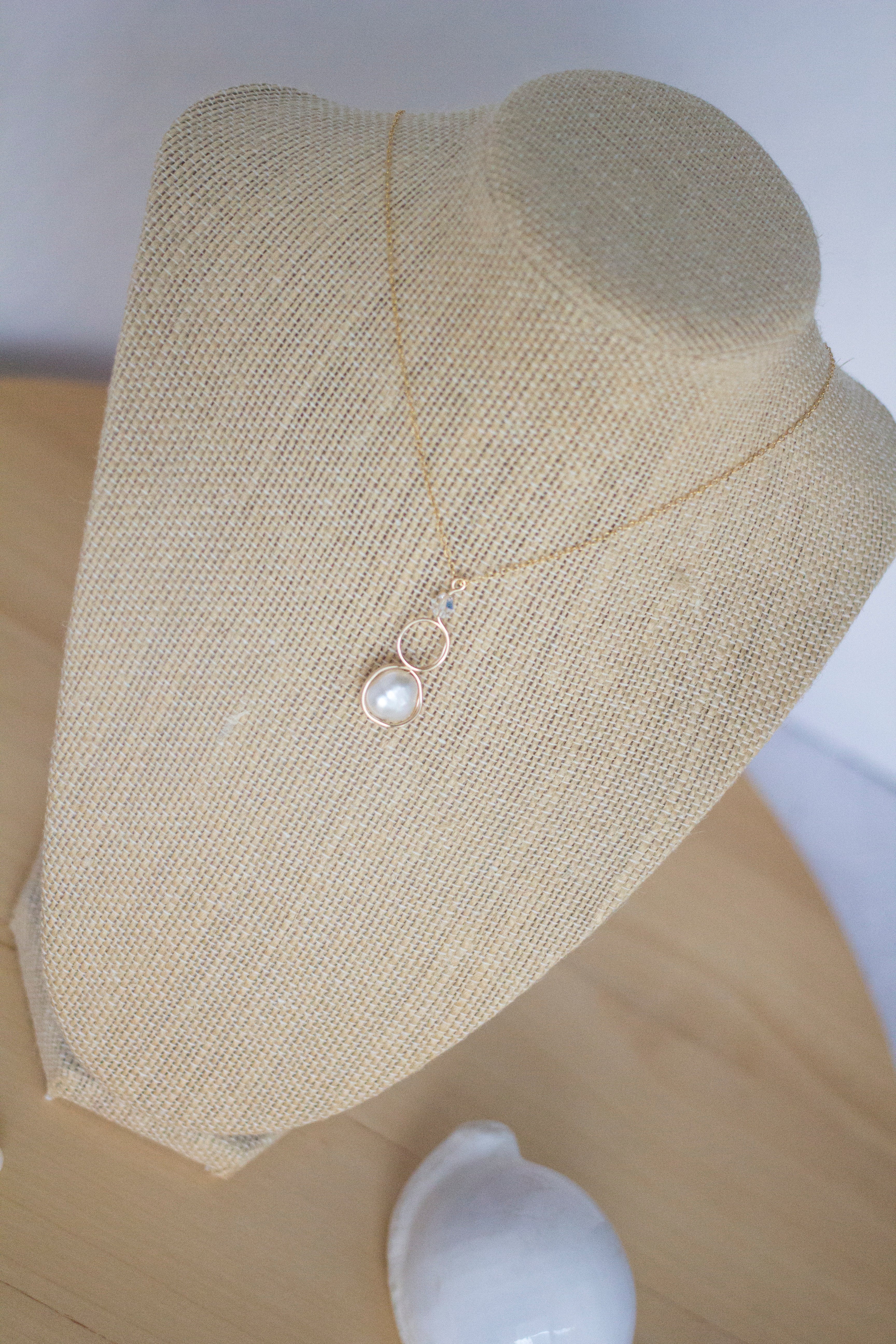 Gold Filled Baroque Pearl and Crystal Loop Pendant Necklace | Jewellery Gift Idea