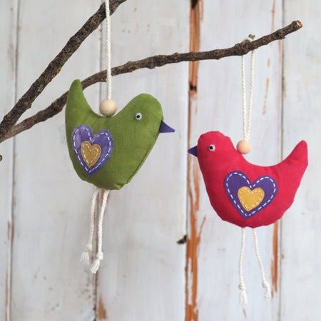Hand Dyed Bird Ornaments, Whymsical Bird Decorations, Xmas decorations, set of 2