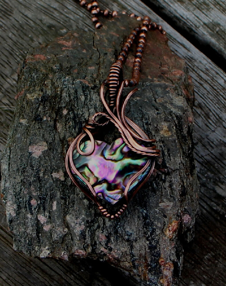 Abalone Heart in Copper with chain