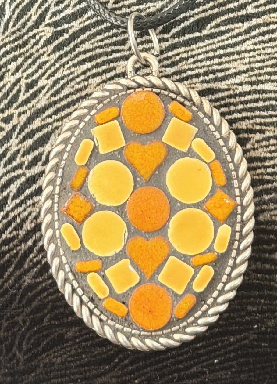 Mosaic Oval Silver Pendant