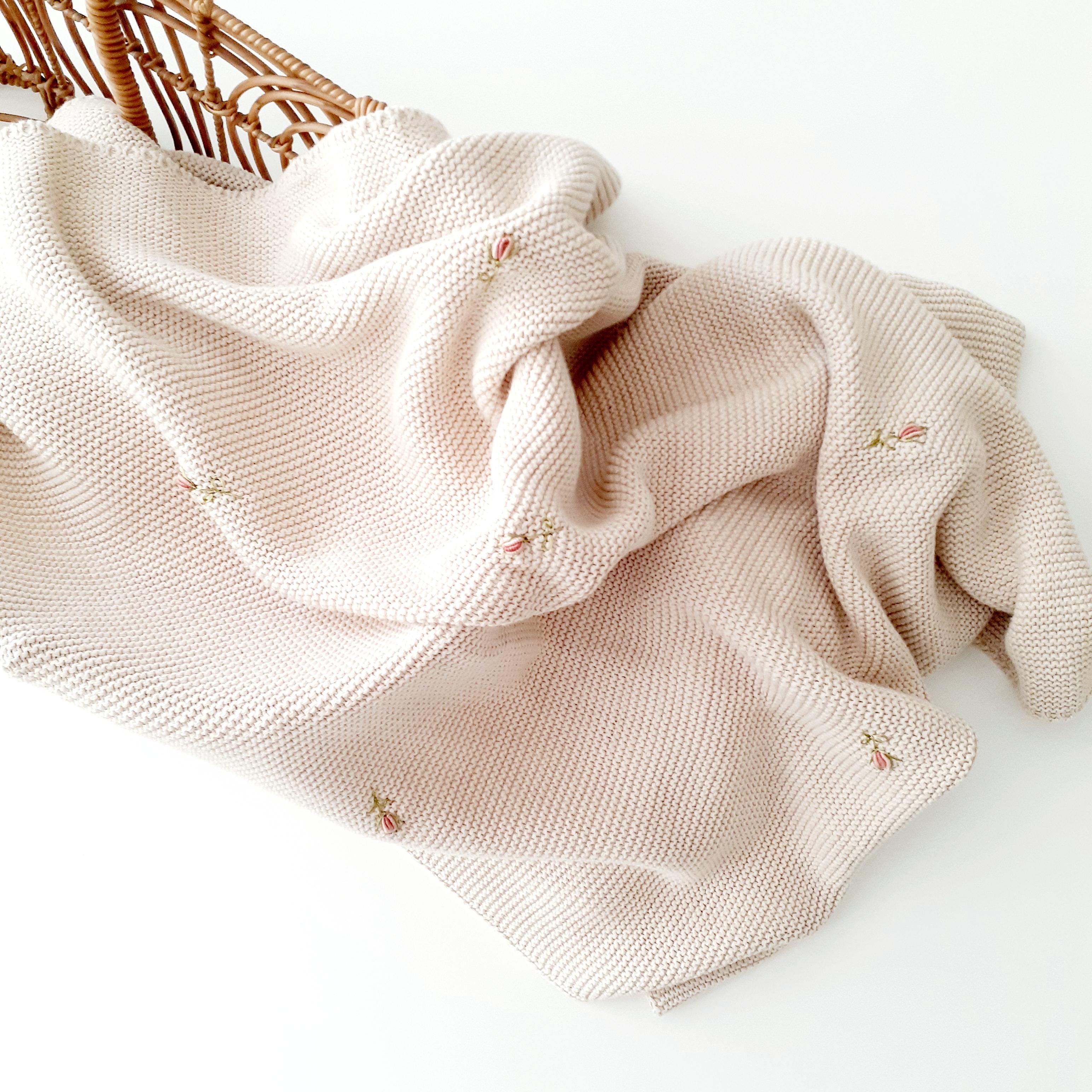 Chunky Knit Baby Blanket, Hand Embroidered, Newborn Gift, Boy, Girl