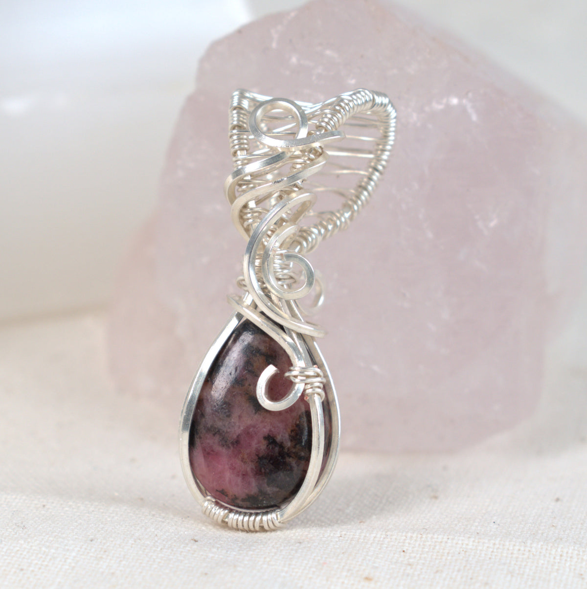 Wire Wrapped Rhodonite Keepsake Pendant