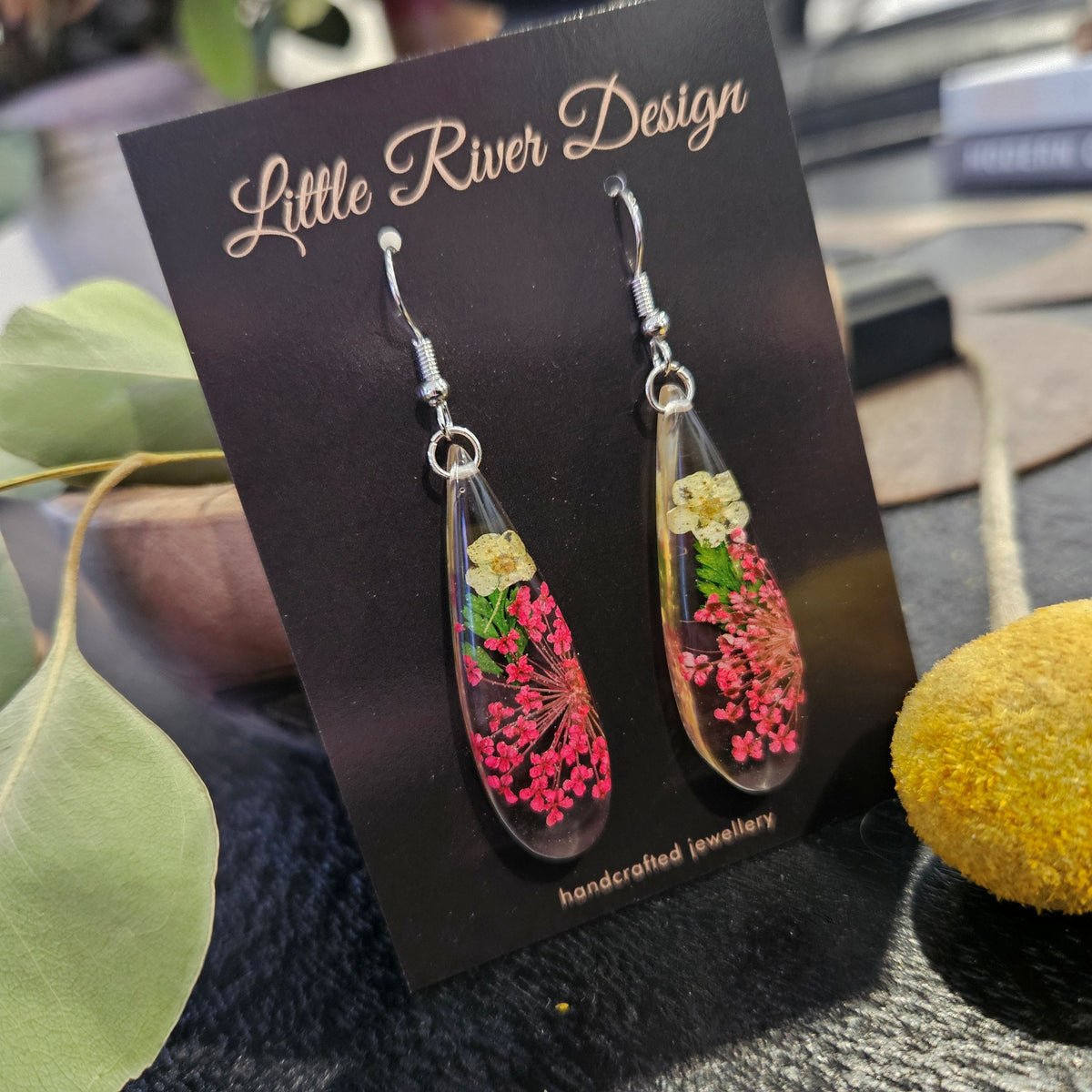 Handmade Pink Bouquet Floral Resin Earrings 🌿