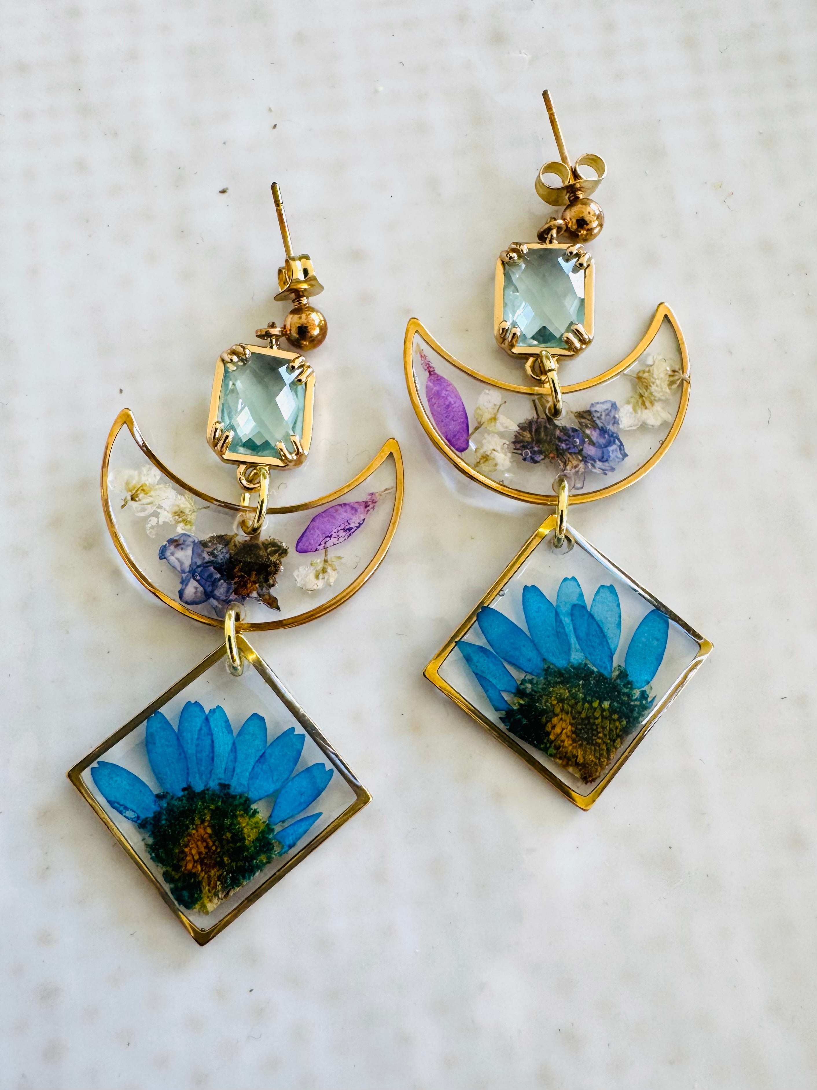 Blue moon floral resin earrings