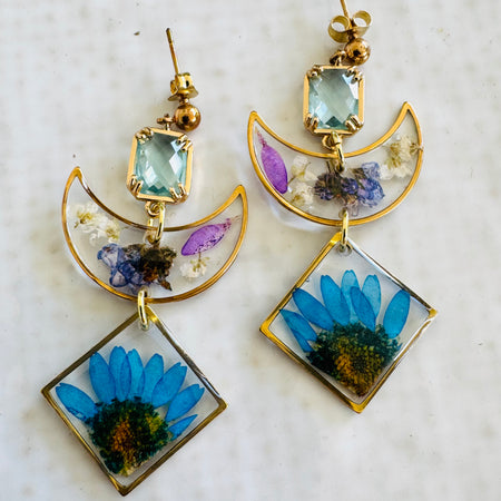 Blue moon floral resin earrings