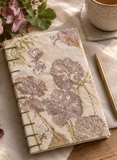 Soft Rose & Geranium — Botanical Eco Printed Journal