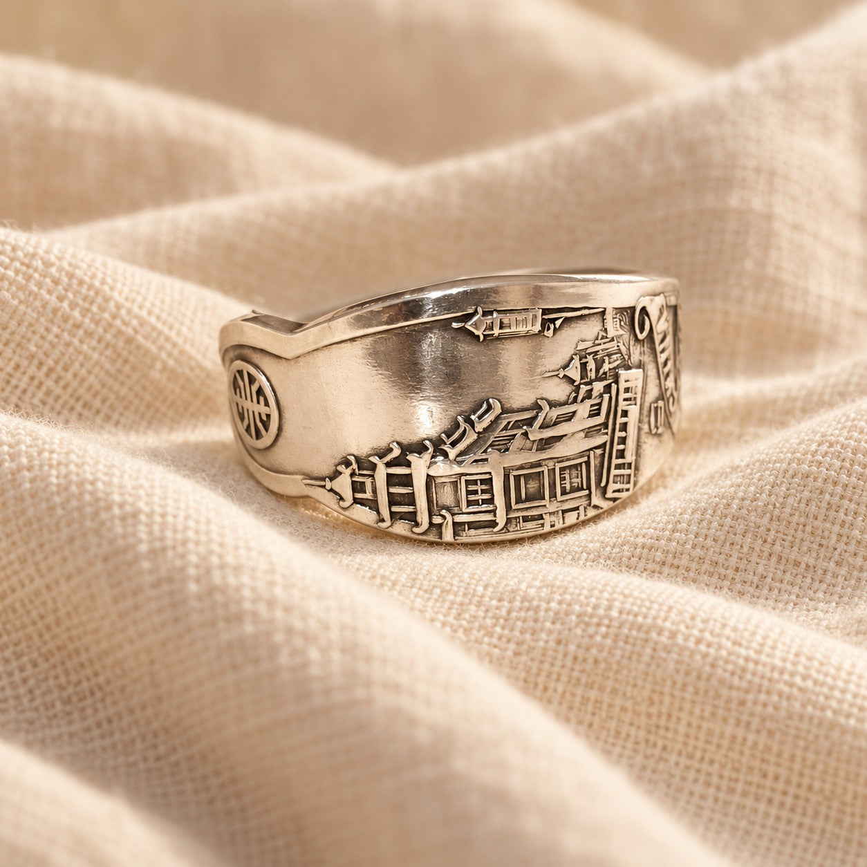 Vintage Chinatown San Francisco Sterling Silver Spoon Ring – Towle – Size Q