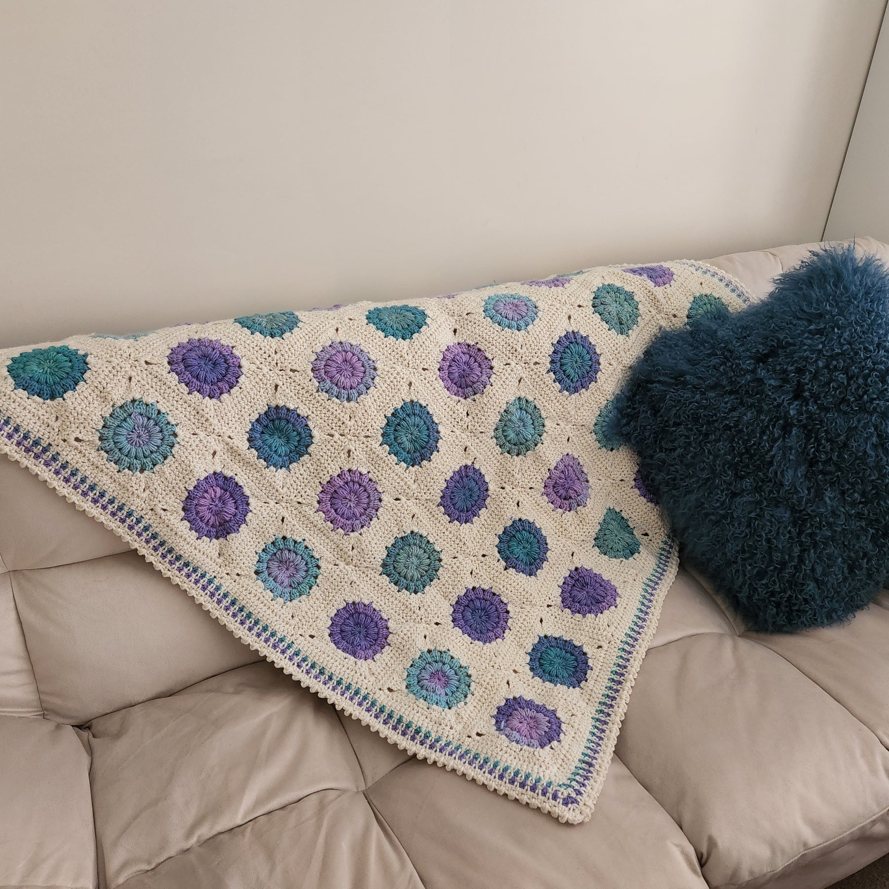 Crochet Granny Square Teal/Mauve Throw