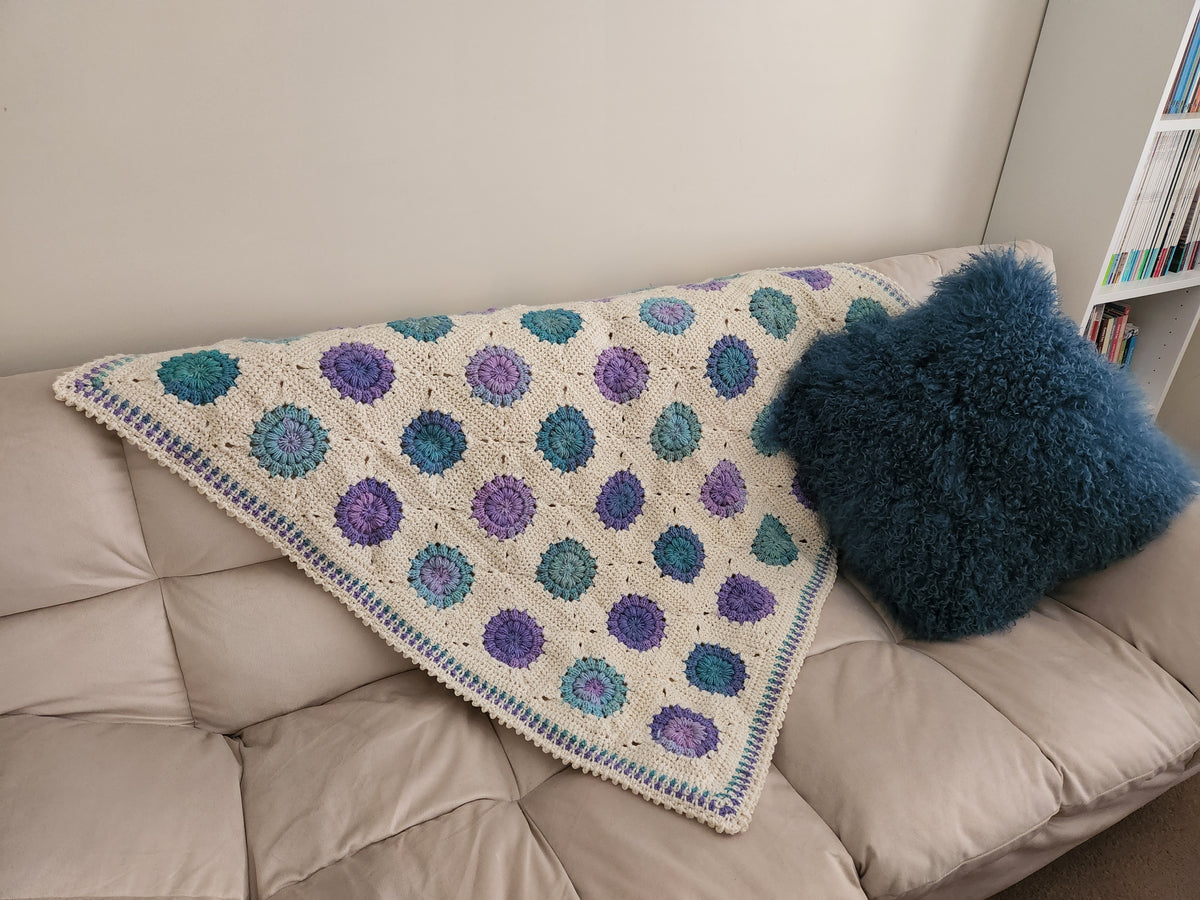 Crochet Granny Square Teal/Mauve Throw
