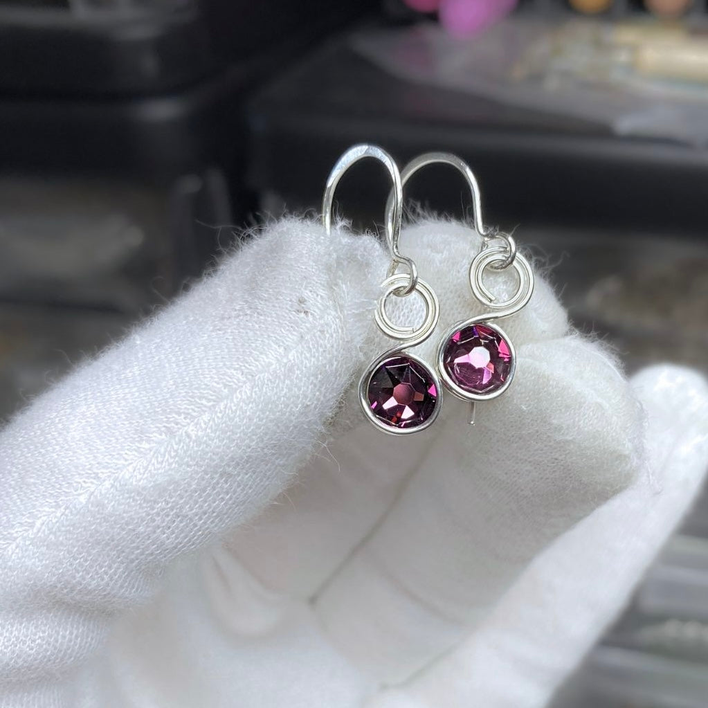 Amethyst purple crystal dangle earrings | Sterling silver | February birthstone gift