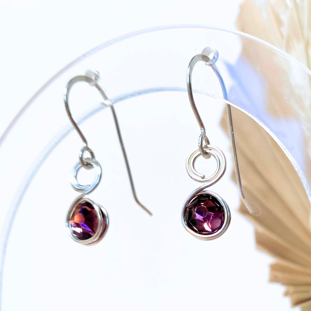 Amethyst purple crystal dangle earrings | Sterling silver | February birthstone gift