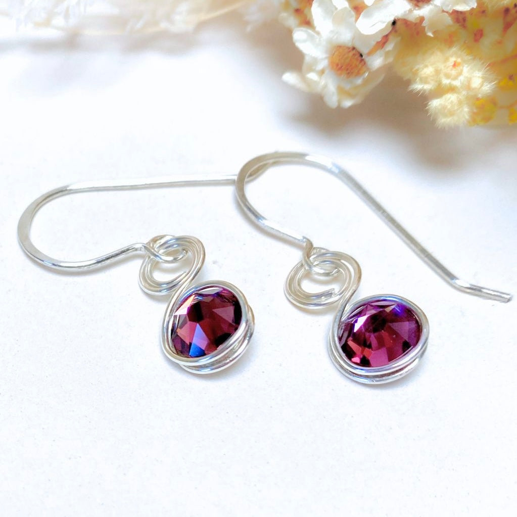 Amethyst purple crystal dangle earrings | Sterling silver | February birthstone gift