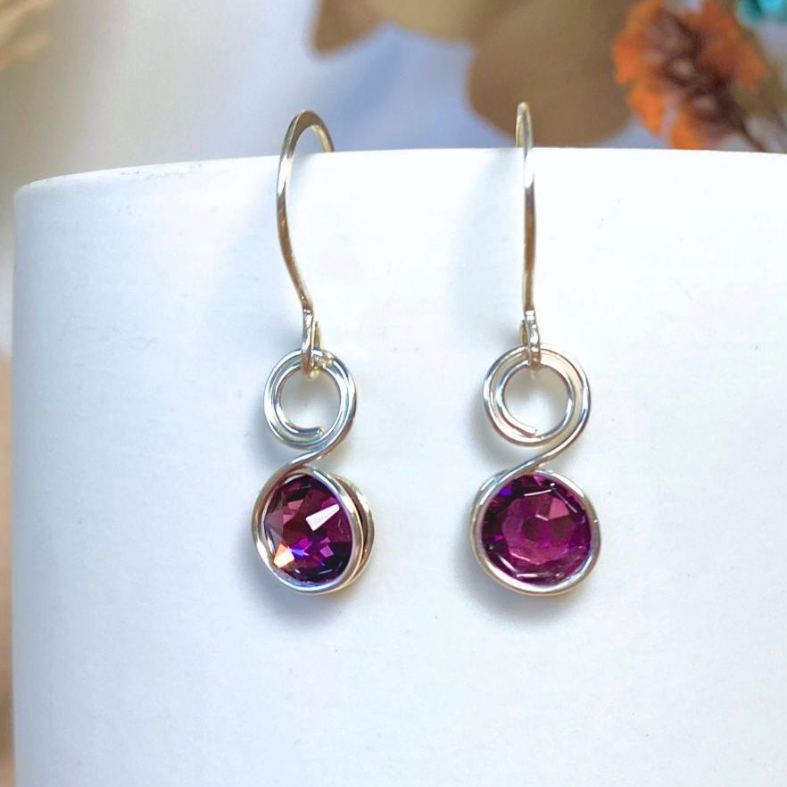 Amethyst purple crystal dangle earrings | Sterling silver | February birthstone gift