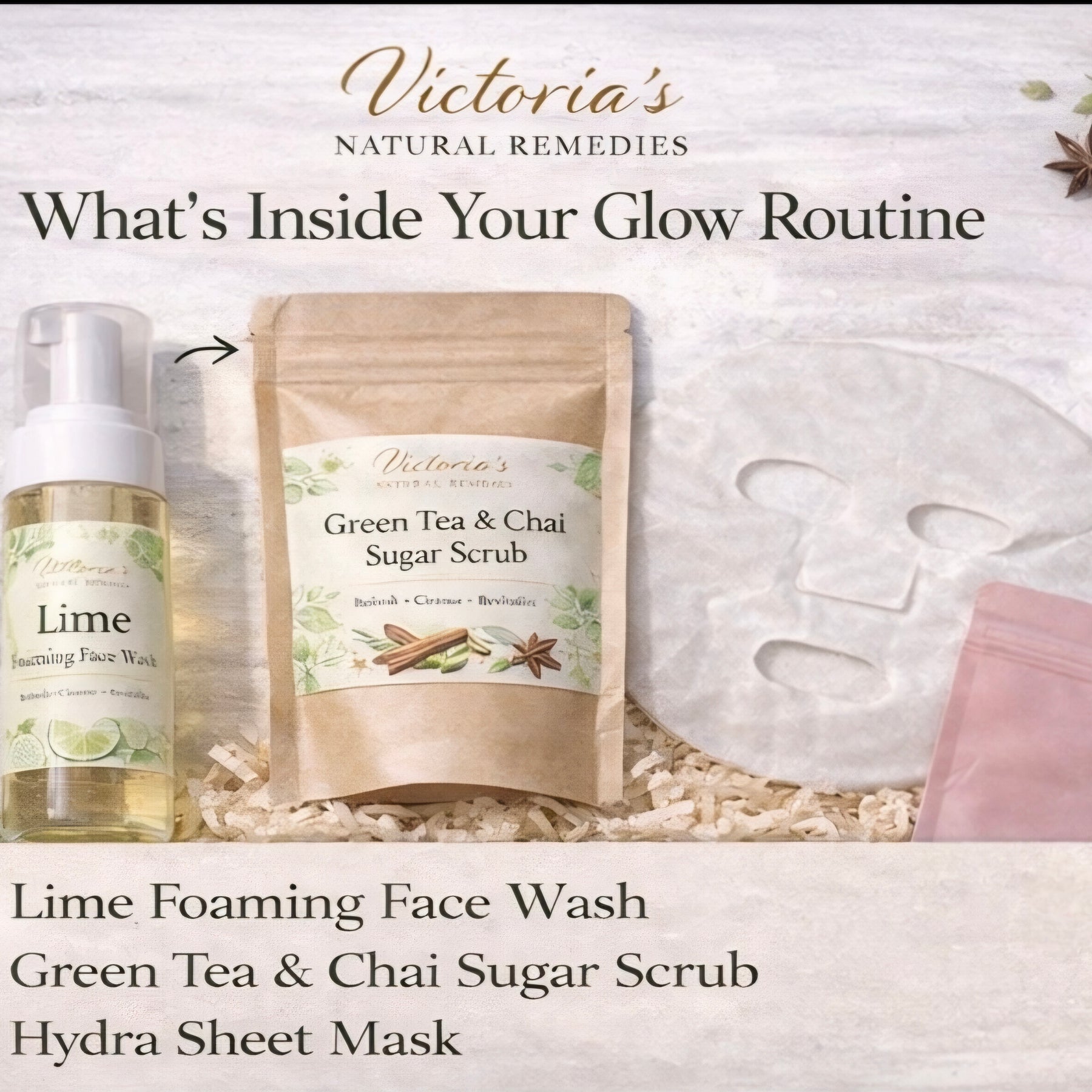 Glow Skin Gift Pack | Lime Face Wash, Sugar Scrub & Hydra Mask | Natural Skincare Set