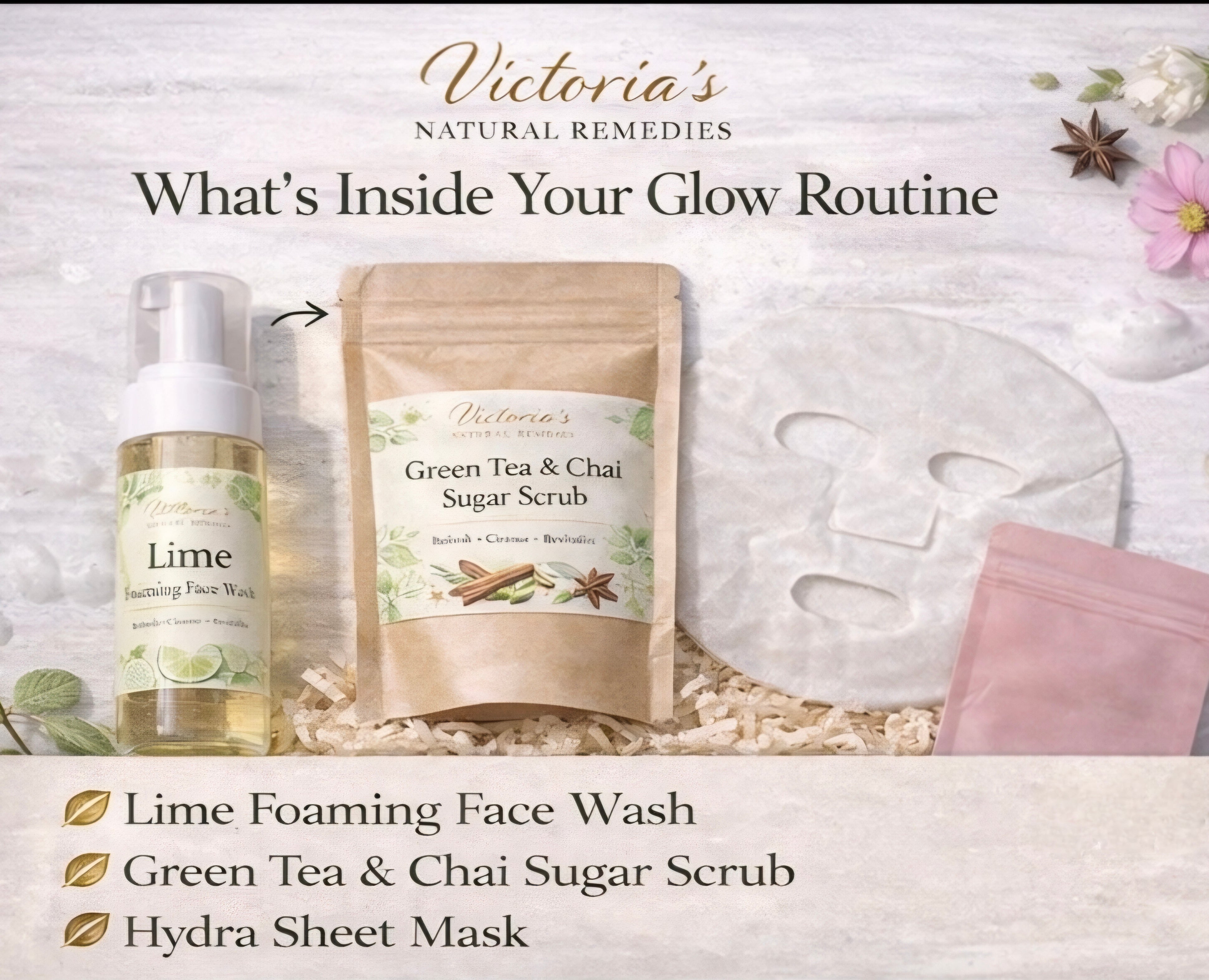 Glow Skin Gift Pack | Lime Face Wash, Sugar Scrub & Hydra Mask | Natural Skincare Set