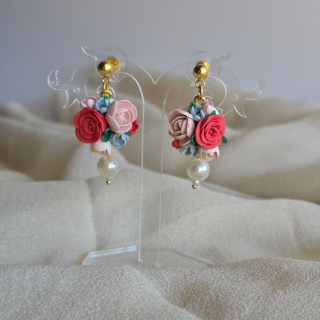 Rosé Garden Floral Earrings | Handmade Polymer Clay Earrings | Dangle & Stud Styles | Romantic Floral Jewellery