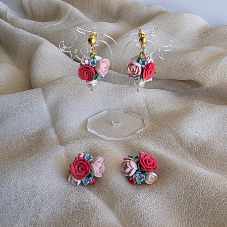 Rosé Garden Floral Earrings | Handmade Polymer Clay Earrings | Dangle & Stud Styles | Romantic Floral Jewellery
