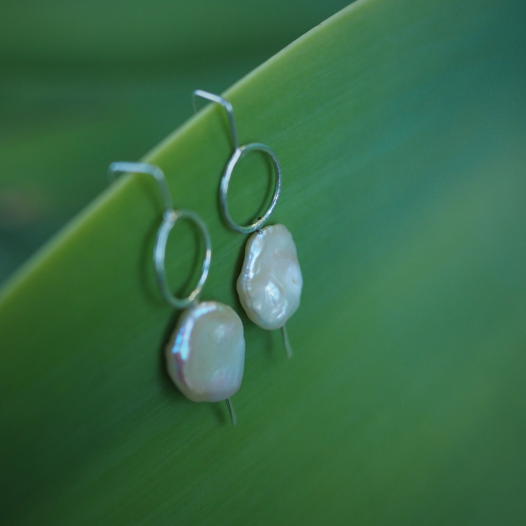 Circle + Pearl Textured Earrings | Sterling Silver | Freshwater Pearls