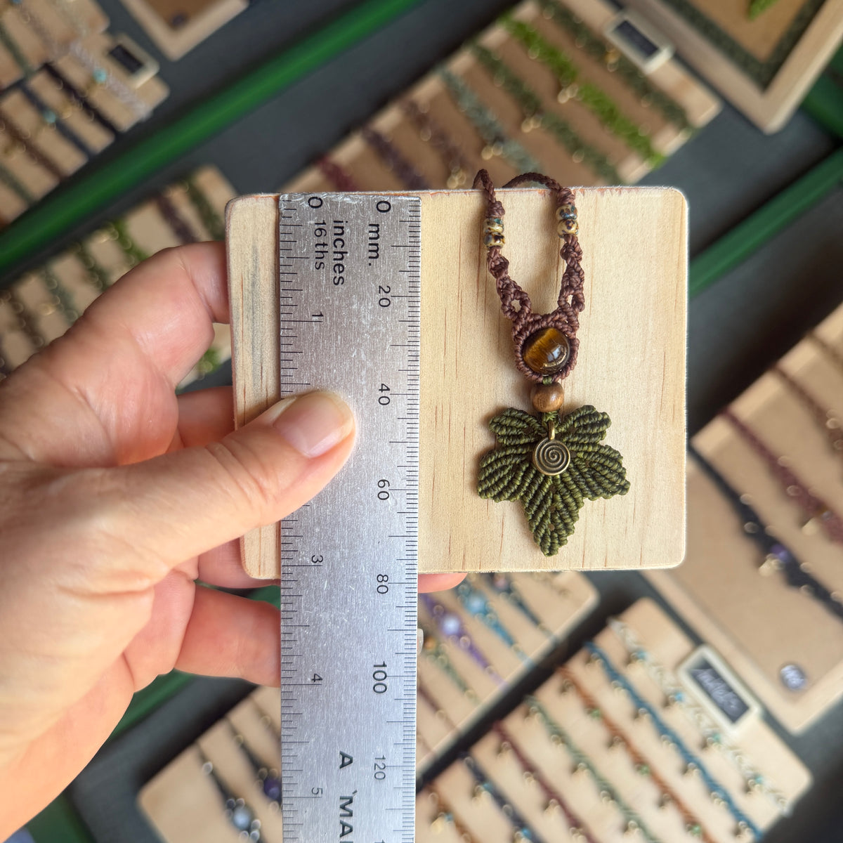 Micro Macrame Maple Leaf Necklace - earthy forest fae / canadian maple
