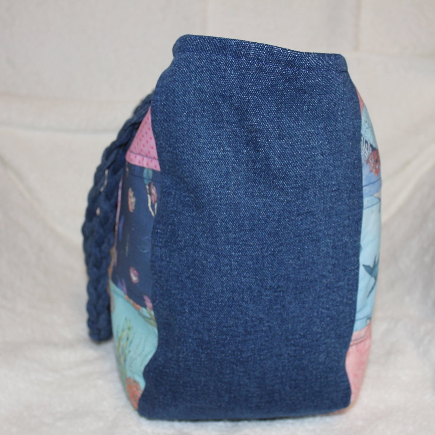 'UNDER THE SEA´ TOTE BAG - DARK BLUE DENIM - PLAITED HANDLES