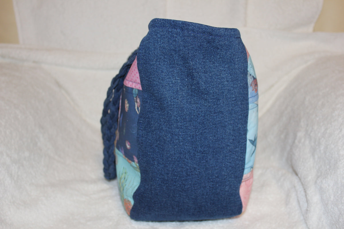 'UNDER THE SEA´ TOTE BAG - DARK BLUE DENIM - PLAITED HANDLES