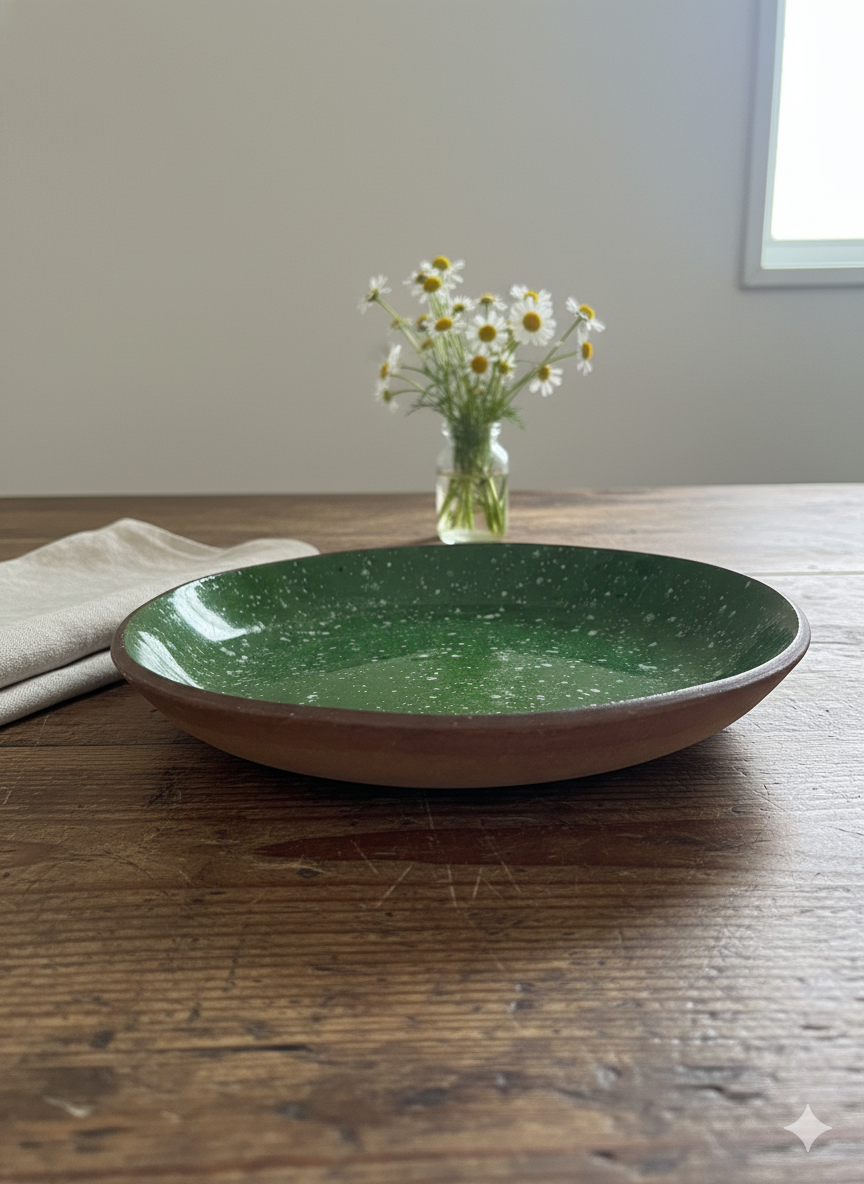 Handcrafted Ceramic, Emerald Serving Bowl