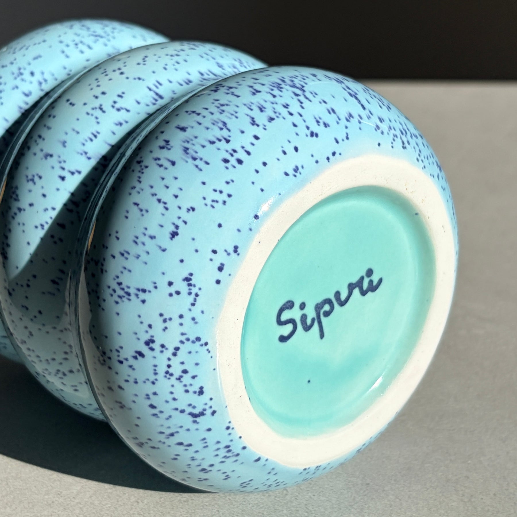 Handcrafted Porcelain Tumbler with Silicon Straw, 600mL Bubble Cup in Blue Mist Glaze