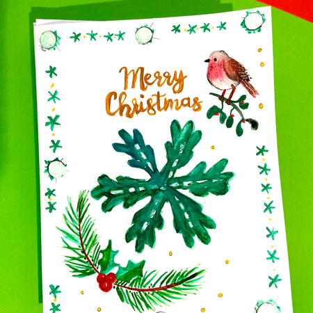 Hand Painted Christmas Card - green version