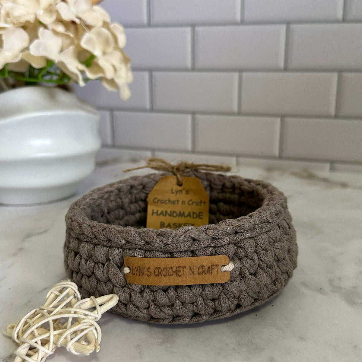 Trinket size Beige Crochet Basket