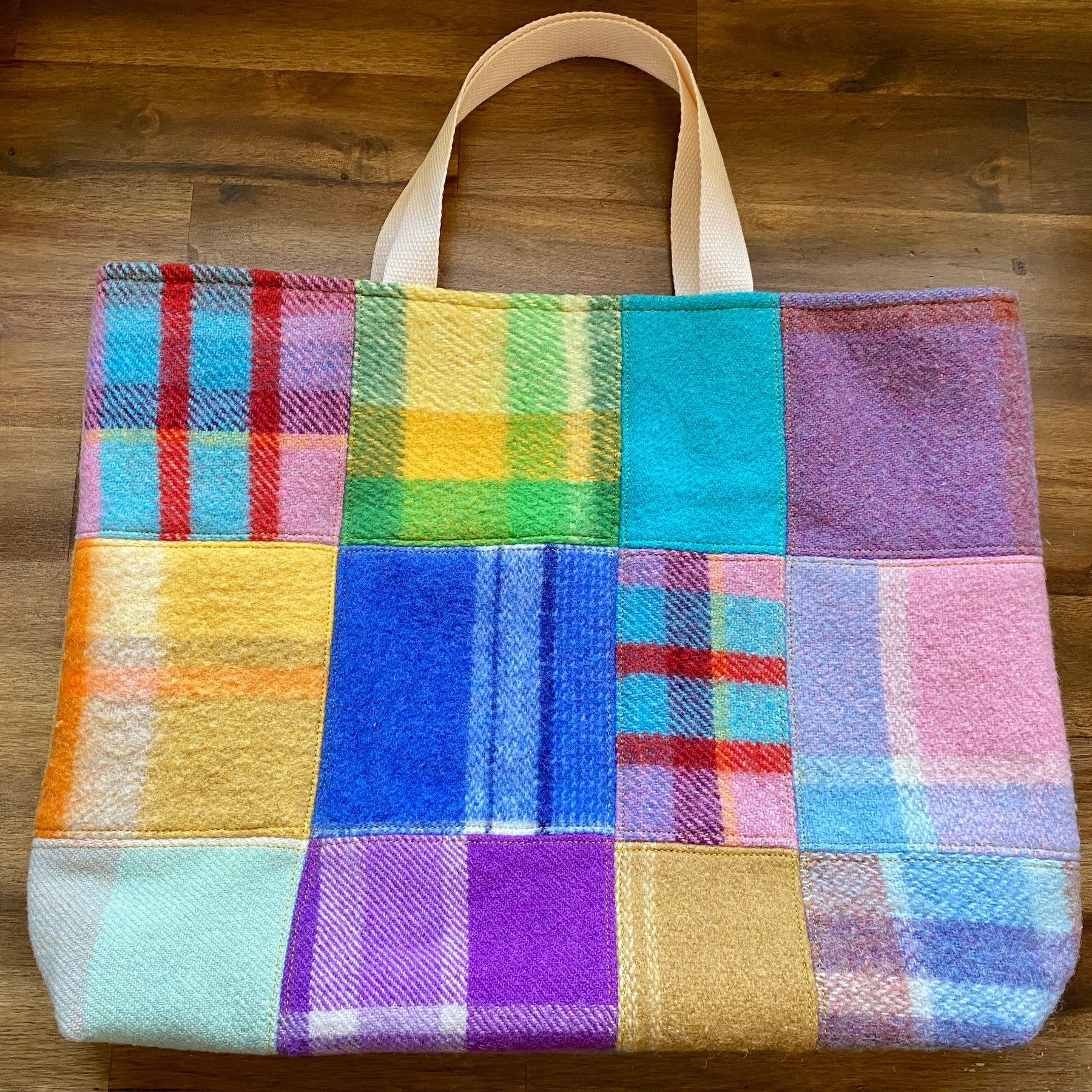 Upcycled Woollen Blanket - Market Tote - Patchwork