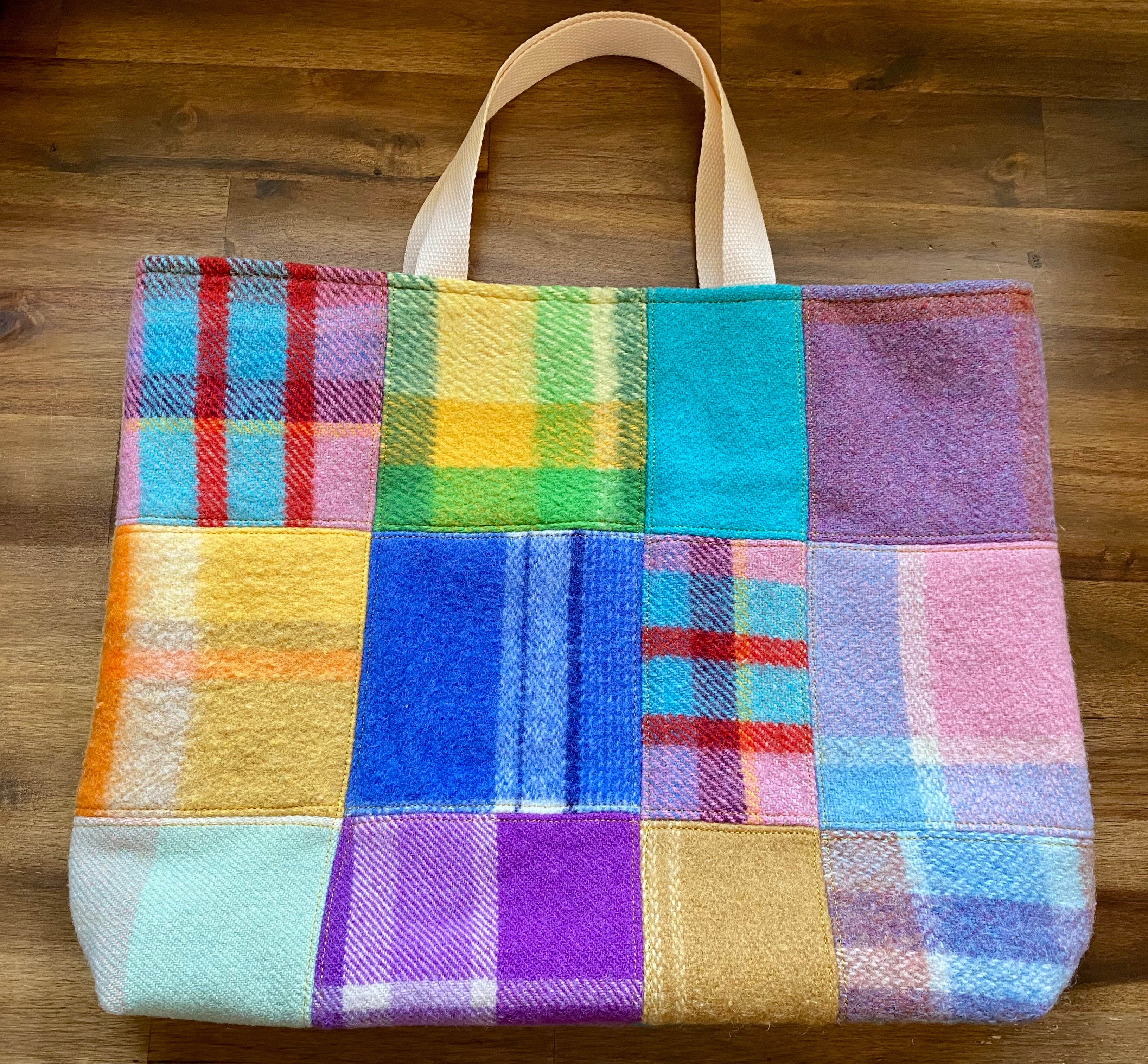 Upcycled Woollen Blanket - Market Tote - Patchwork